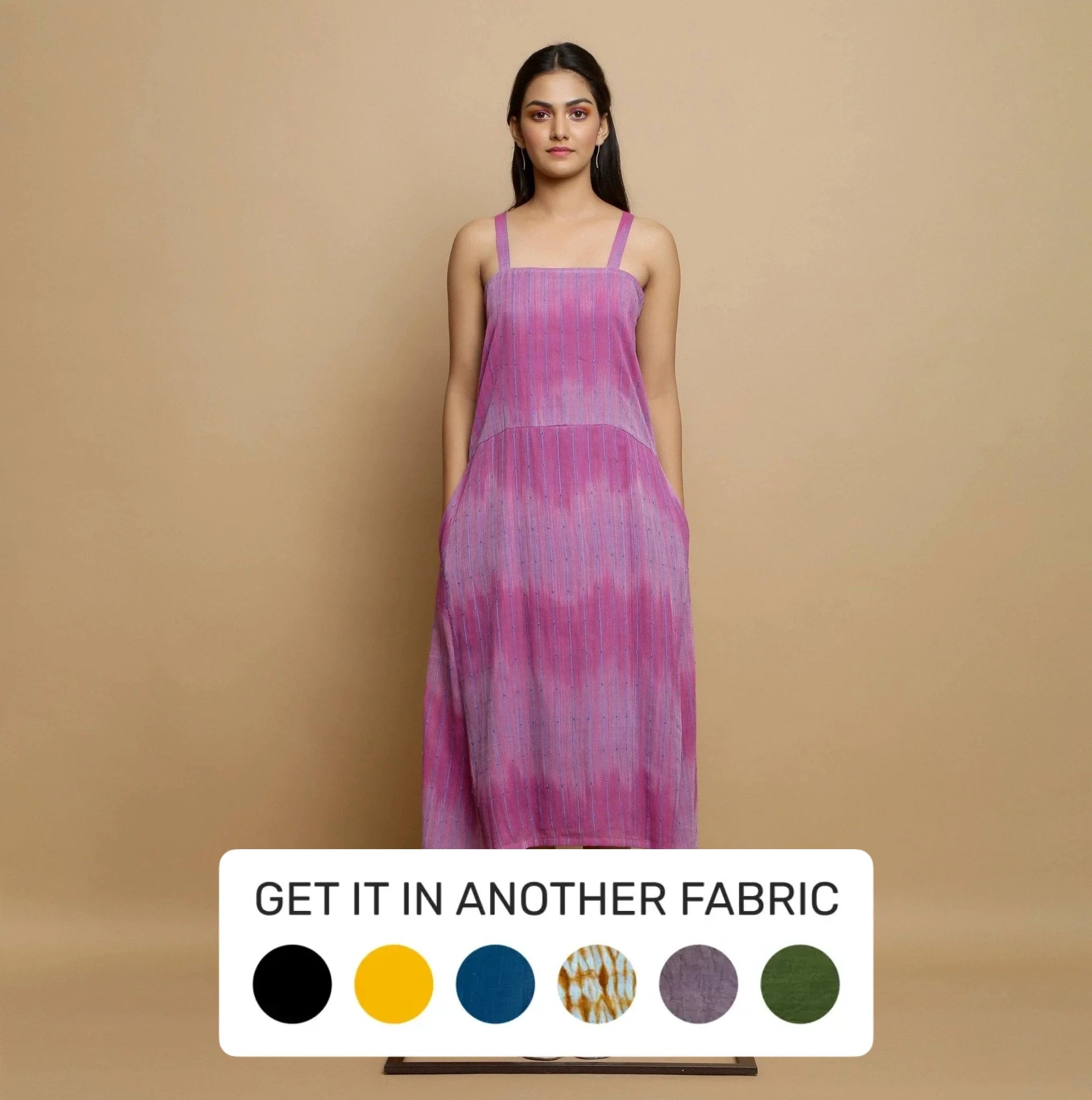 Clearance Items Lilac Stripes Cotton Strappy Midi Godet Dress