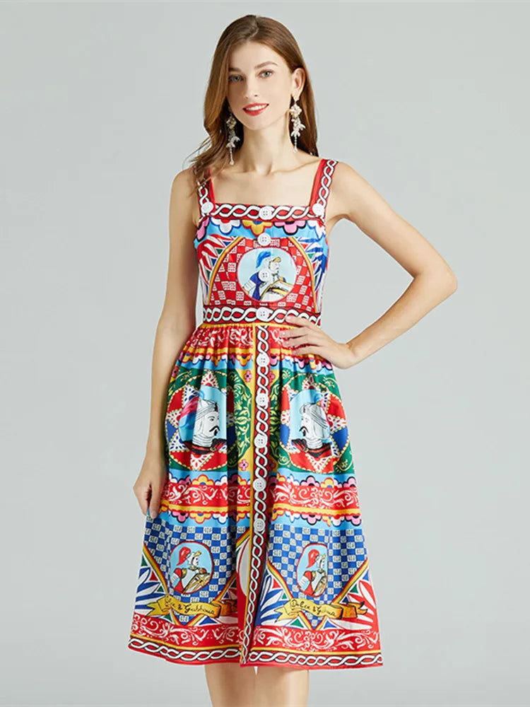 Super Bargain Elegant Button Spaghetti Strap Dress