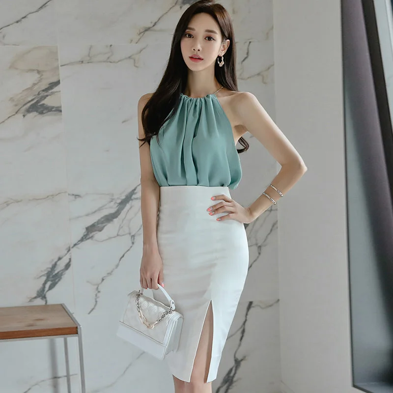 Price Drop Women's Summer Chiffon Midi Sheath Two-Piece Dress