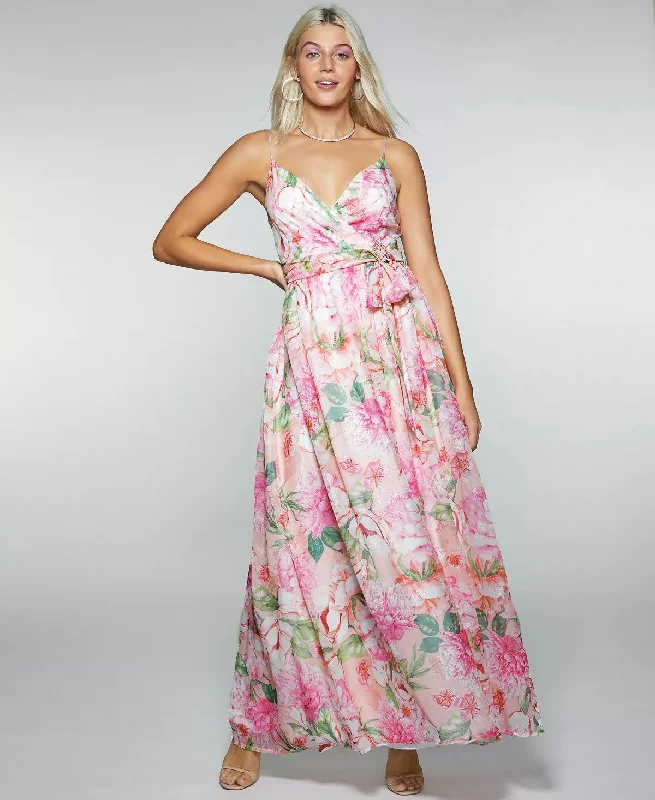 Sale Event Trixxi Women's Pink Belted Floral Spaghetti Strap V Neck Full-Length Fit + Flare Formal Dress Size 3 Natural Size 3 Sale Event Trixxi Women's Pink Belted Floral Spaghetti Strap V Neck Full-Length Fit + Flare Formal Dress Size 3 Natural Size 3