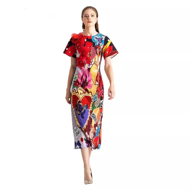 Savings Bonanza Runway Leopard Applique Floral Elegant Dress