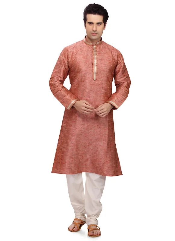 Reduced Prices Saris and Things Orange Art Silk Readymade Ethnic Indian Kurta Pajama for Men Reduced Prices Saris and Things Orange Art Silk Readymade Ethnic Indian Kurta Pajama for Men
