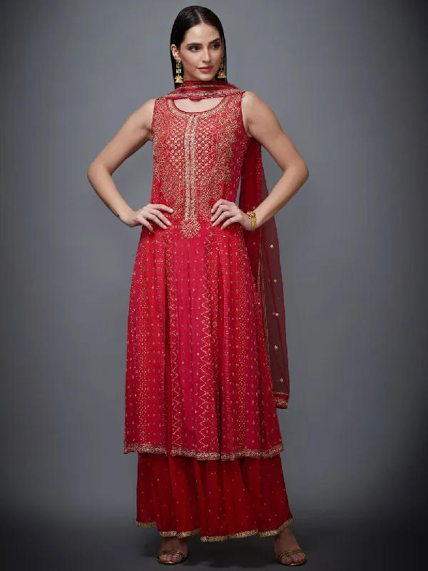 Discount Mania RI Ritu Kumar Red Hand Embroidered Suit Set