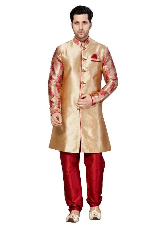 Buy Now Brown Jacquard & Ghicha Silk Indian Wedding Indo-Western Sherwani For Men