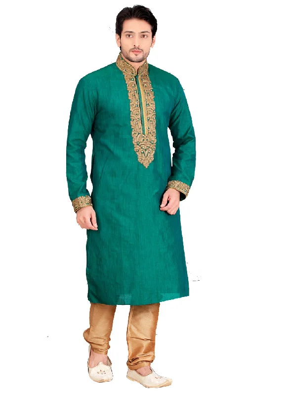 Lowest Prices Saris and Things Green Dupioni Raw Silk Readymade Ethnic Indian Kurta Pajama for Men Lowest Prices Saris and Things Green Dupioni Raw Silk Readymade Ethnic Indian Kurta Pajama for Men