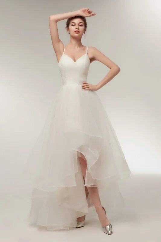 Bargain Blast High Low Spaghetti Straps Minimalist Design Wedding Dresses