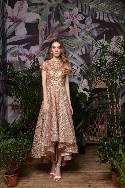 Weekend Special High neck Short Sleeve Champagne Sequined High Low Corset Prom Dresses outfit Weekend Special High neck Short Sleeve Champagne Sequined High Low Corset Prom Dresses outfit