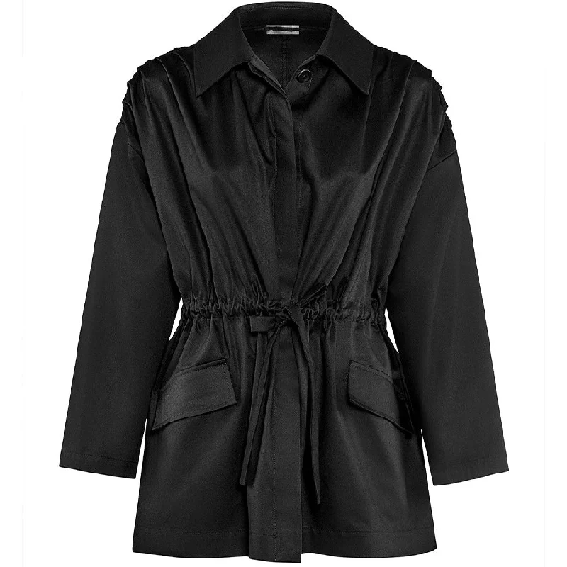 Limited Time Offer BLACK "JOELLA" JACKET WITH BRAIDED SHOULDERS AND DRAWSTRING
