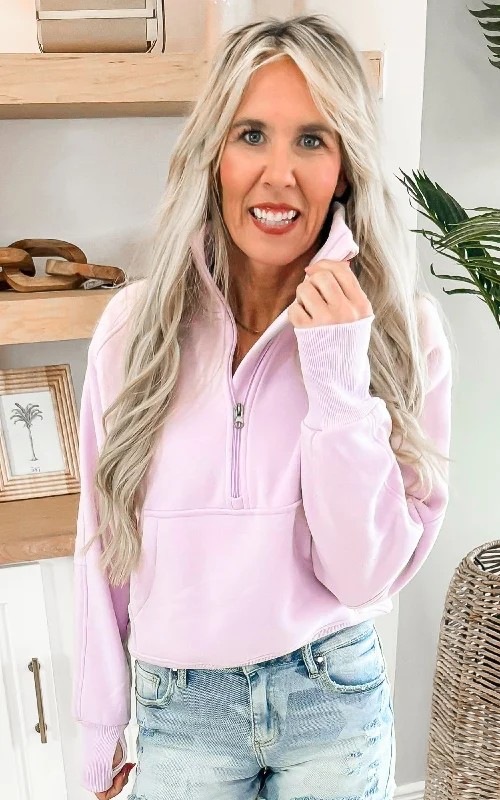 Discount Extravaganza The Ava Light Purple 1/2 Zip Mock Neck Sweatshirt by Salty Wave