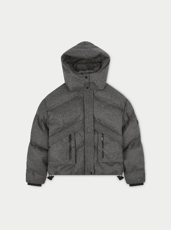 OVERSIZED TIE HEM PUFFER JACKET - GREY