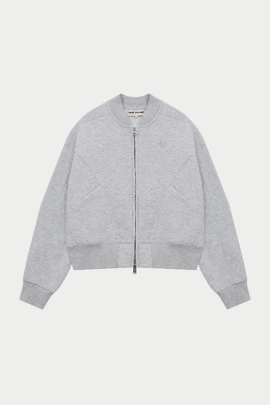 SEAM DETAIL OVERSIZED ZIP THROUGH BOMBER - GREY MARL