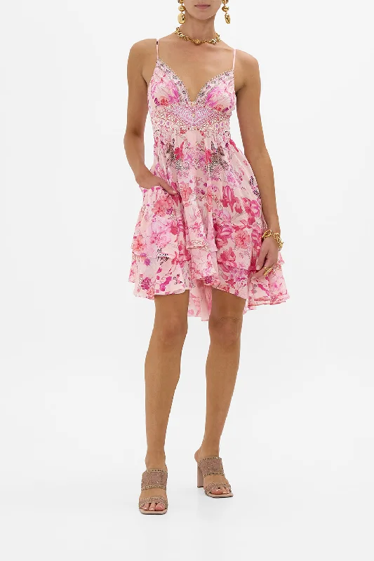 BUTTON FRONT STRAPPY FRILL DRESS BOTANICAL NOVELLA