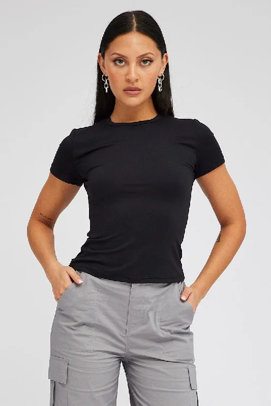 Black Supersoft Top Short Sleeve Round Neck