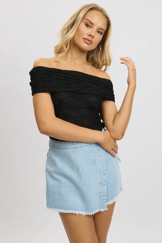 Black Textured Top Off Shoulder