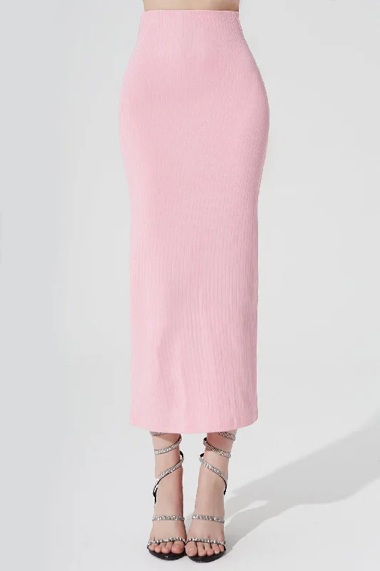 Calista Knitted Slit Skirt - Baby Pink