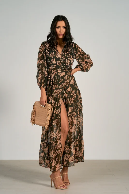 Long Sleeve Wrap Maxi Dress