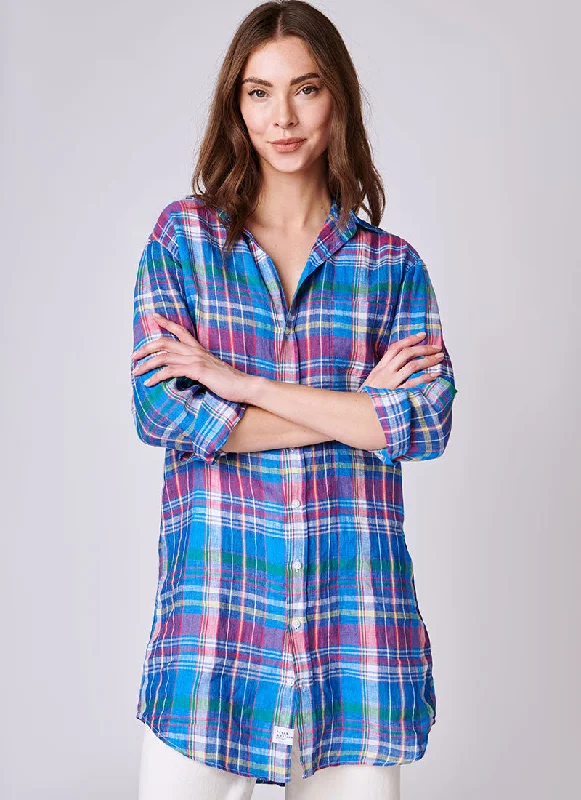 Mary Blue and Pink Plaid Shirt Dress