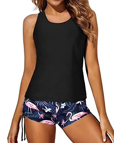 Athletic Women's Criss Cross Straps Tankini Swimsuits-Black Flamingo