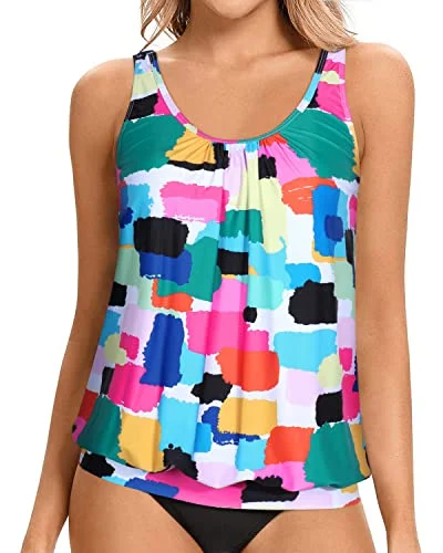 Sporty Athletic Tank Top Women's Tankini Tops Only-Aqua