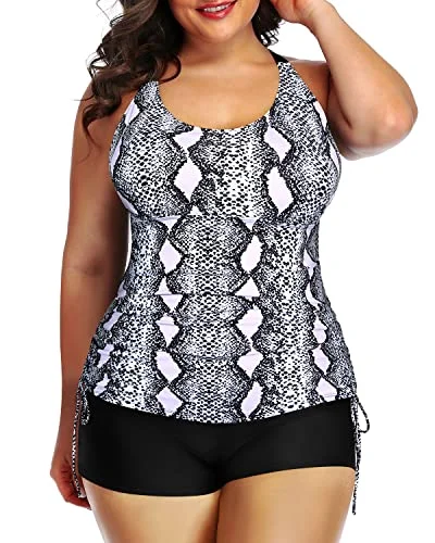 Sexy Round Scoop Neckline Strappy Tankini-Light Pink And Black Snake Print