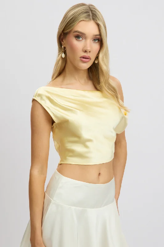 Yellow On Off Shoulder Satin Top