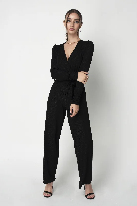 Double Second Black Metallic Stretch Jumpsuit