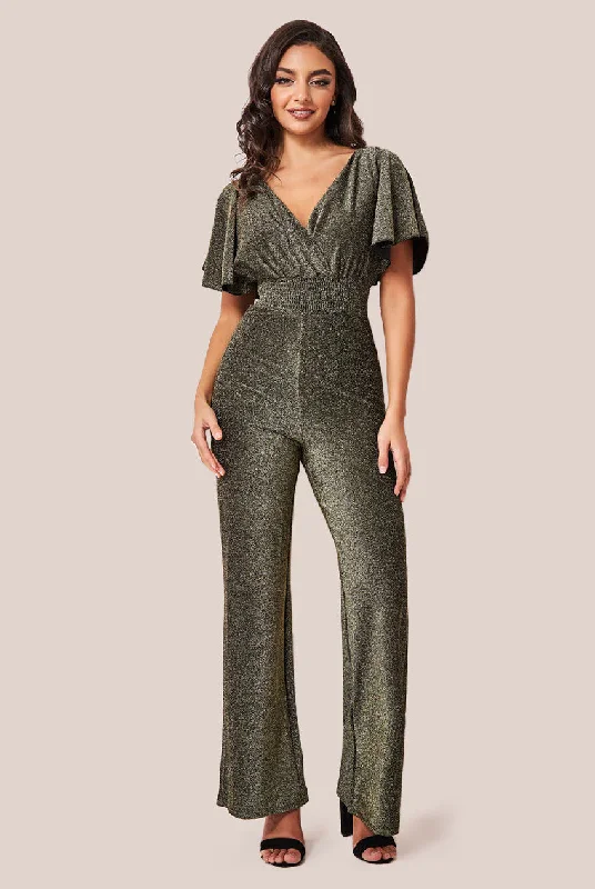 Deal Explosion Goddiva Lurex Wrap Style Jumpsuit - Gold