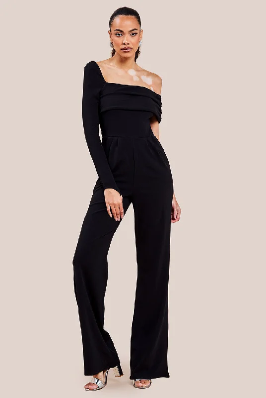 Goddiva One Shoulder Scuba Jumpsuit - Black