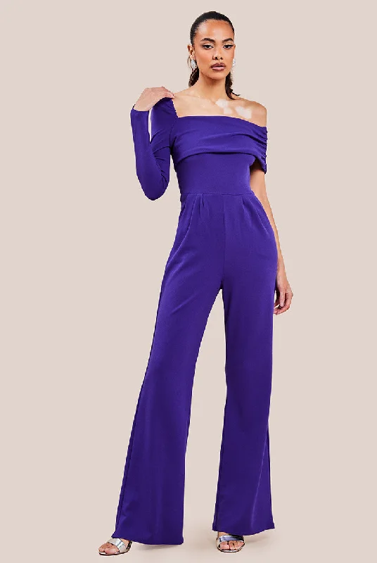 Grand Opening Sale Goddiva One Shoulder Scuba Jumpsuit - Purple