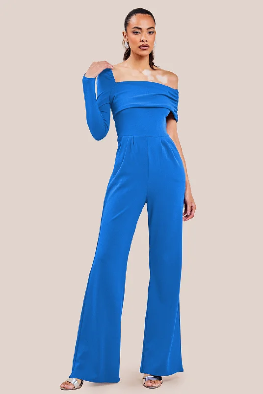 Goddiva One Shoulder Scuba Jumpsuit - Royal Blue