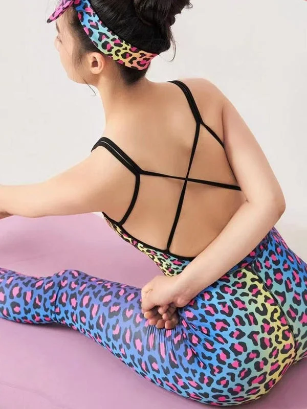 Savings Bonanza ZASUWA Female Wild Leopard Print Cross Back Jumpsuit