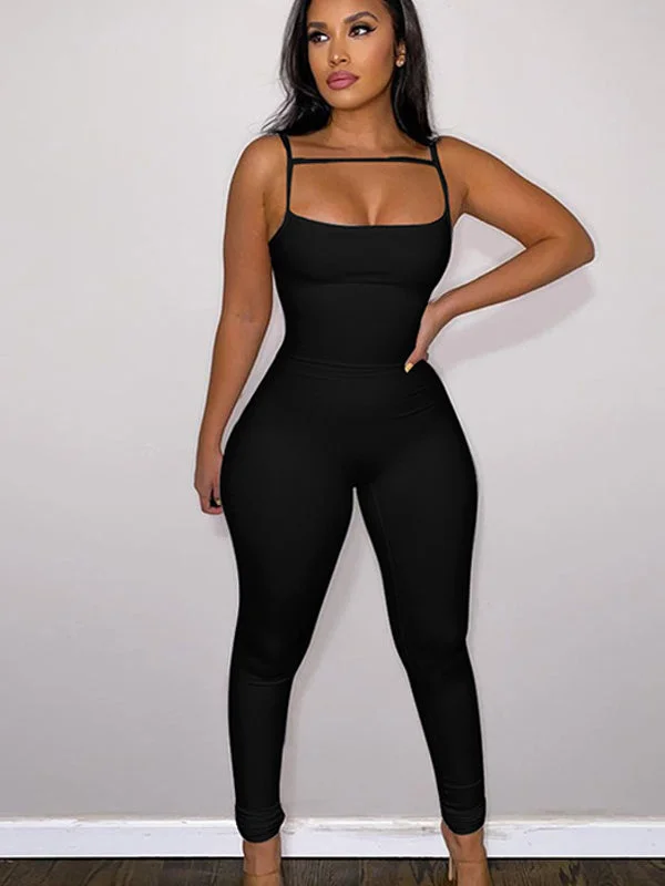 Factory Direct Sale ZASUWA Female Backless U Collar Hollow Out Hip-lift Jumpsuit