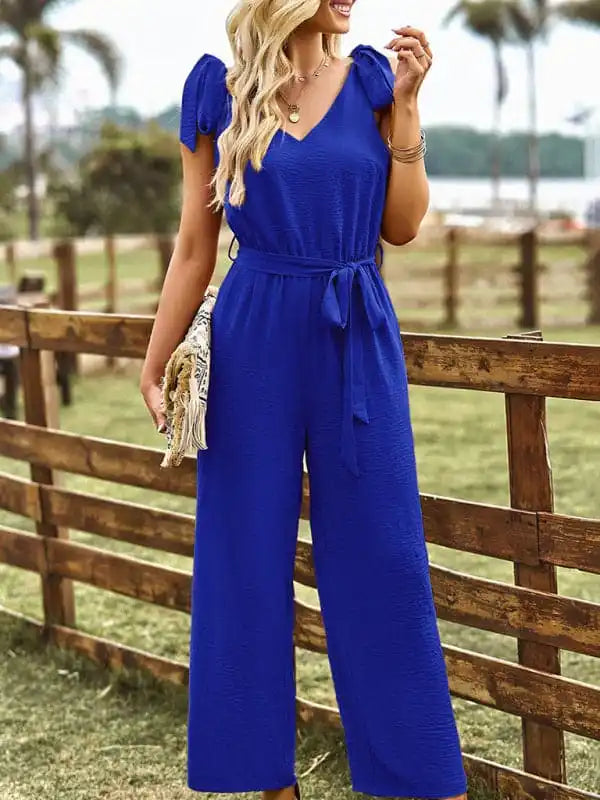 Women’s woven temperament commuting waist slimming sleeveless jumpsuit