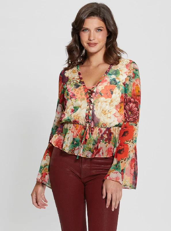 Floral Print Long Sleeve Demi Top