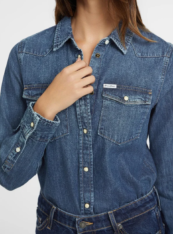 Huge Savings Guess Jeans Blue Slim Denim Shirt