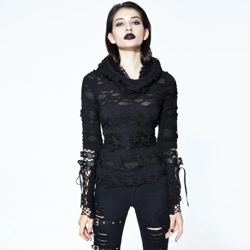 Women's Distressed Hooded Punk Goth Top