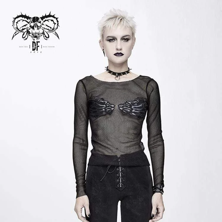 Women's Goth Skull Sheer Mesh Tops