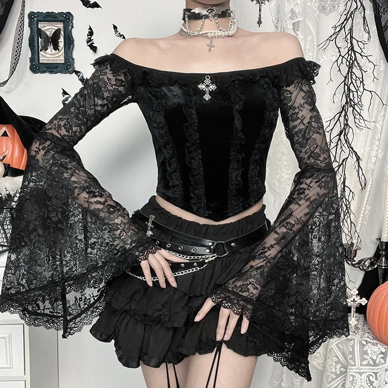 Women's Gothic Lace Off Shoulder Long Sleeved Shirt