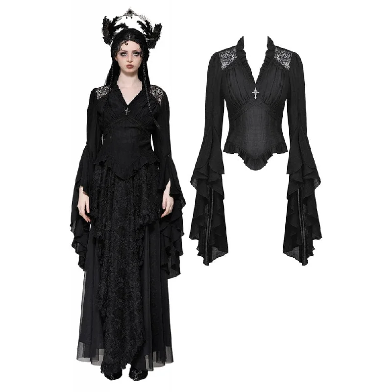 Weekend Deal Women's Gothic Pleated Toned Horn Long Sleeved Shirt