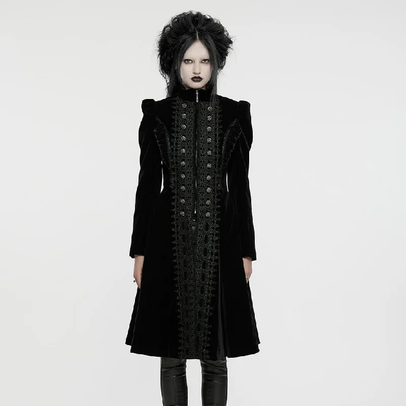 Don't Miss Women's Gothic Puff Sleeved Floral Embroidered Coat Black
