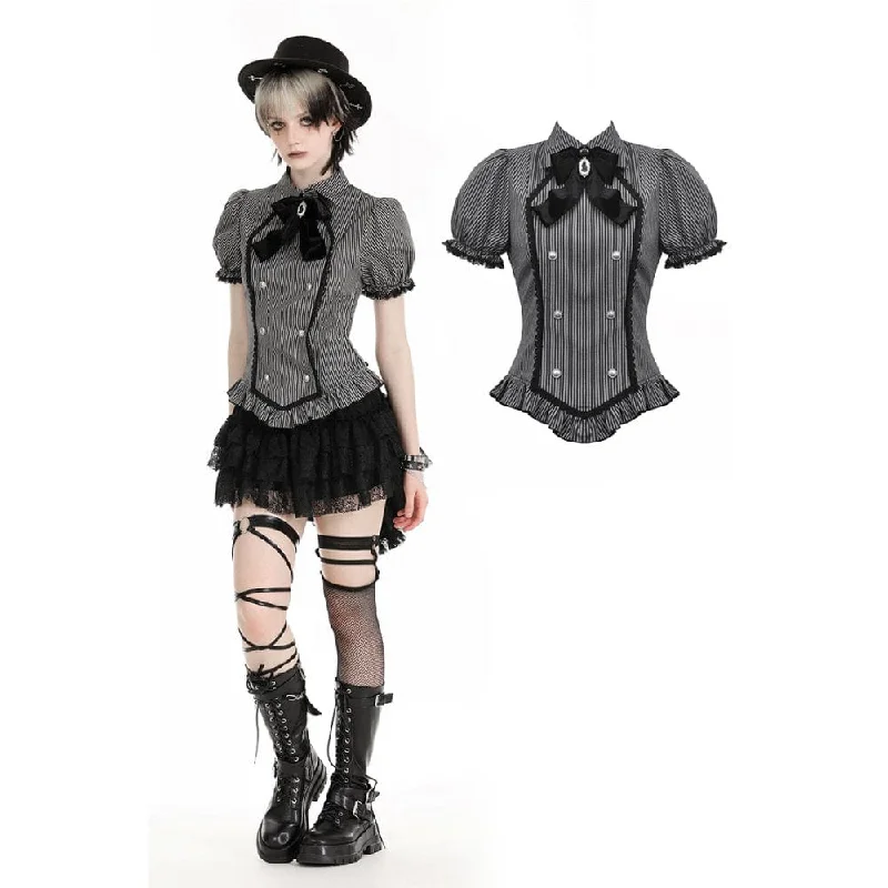 Women's Gothic Puff Sleeved Striped Shirt