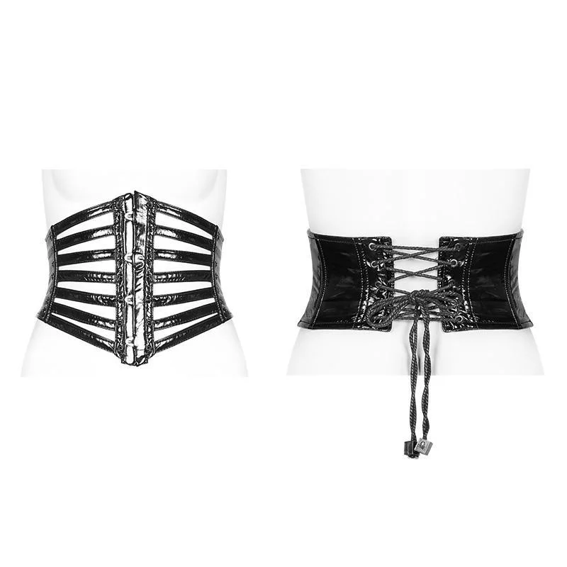 Women's Punk Faux Leather Strips Underbust Corsets Wide Girdles