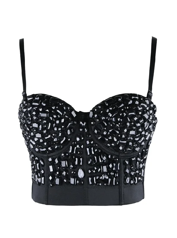 Women's Punk Rhinestone Push Up Bra Clubwear Party Bustier Crop Top