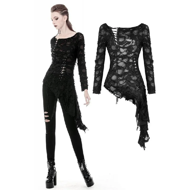 Women's Punk Skull Sexy Lace-up Front Ragged Tops